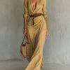 Camille™ | Maxi dress with lapels and belt at the waist