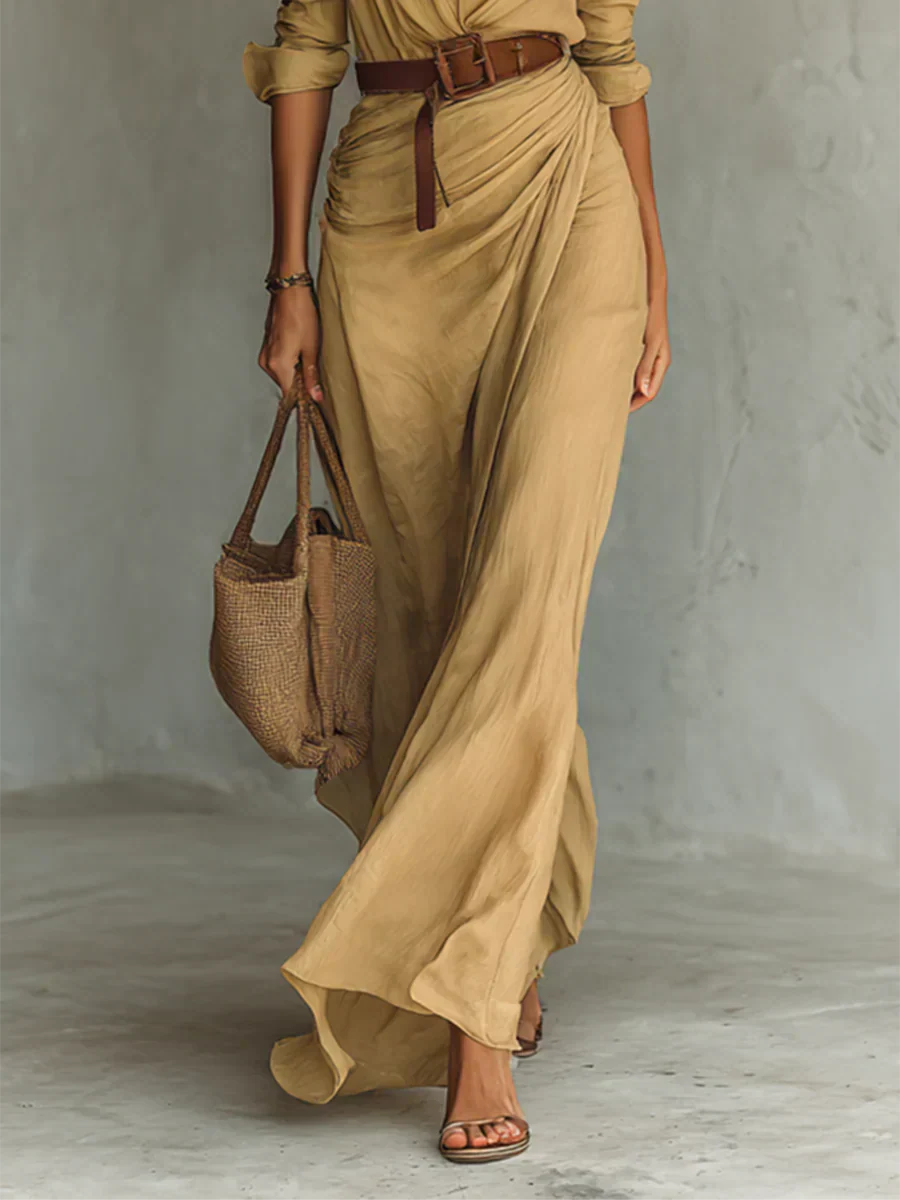 Camille™ | Maxi dress with lapels and belt at the waist