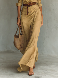 Camille™ | Maxi dress with lapels and belt at the waist