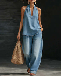 Martina | Long Fluid Suit V-Neck