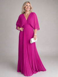 Semorph | V Neck Long Sleeve Pleated Maxi Dress