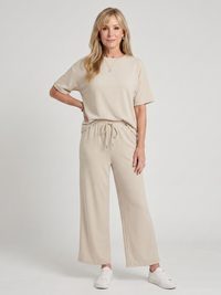 Wihel | Short Sleeve Drawstring Waist And Straight Leg Pants Set