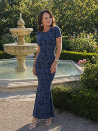 Marie | Short Sleeve Crew Neck Midi Dress
