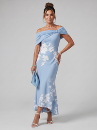 Cosma | Off Shoulder Draped Neckline Midi Dress