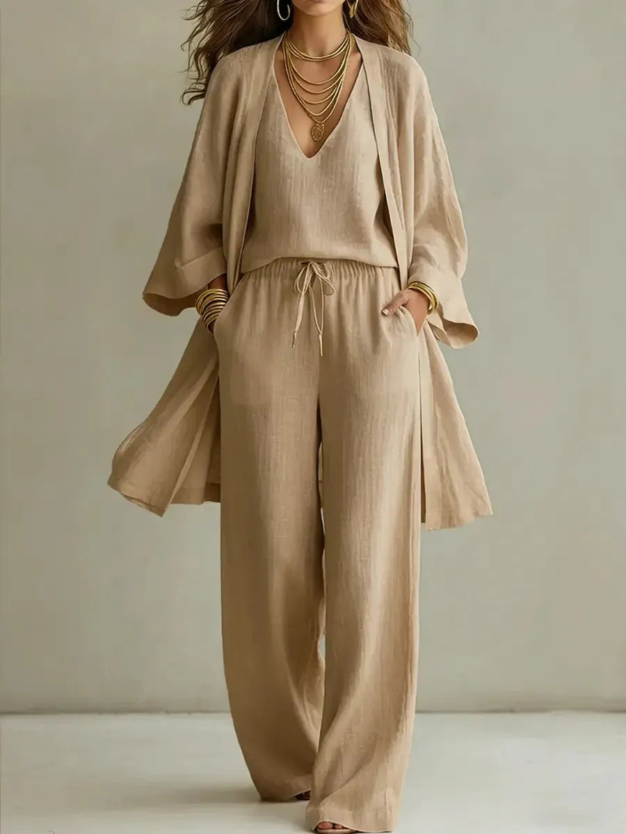 MELANIE- Women's minimalist wide-leg pants three-piece set