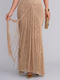 Zephyra | Halter Neck Crochet Fringe Detail Maxi Dress