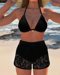 Lara | Chic Solid Color Lace Bikini Ensemble