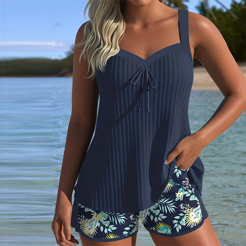 Faye | Striped Two-Piece Tankini Set with Beach Shorts