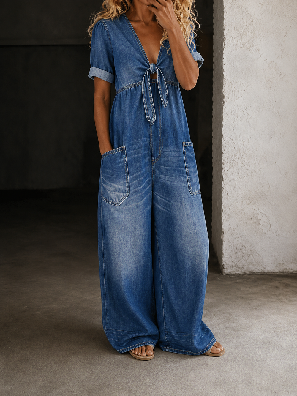 MELODIE | Denim Jumpsuit with Bow Detail