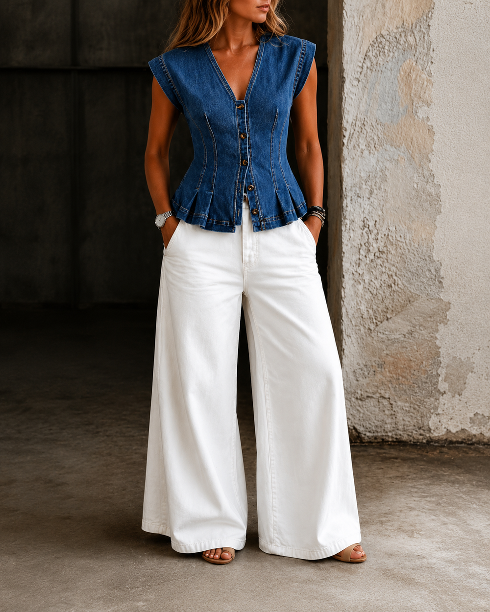 SIZZ | Denim Top with V-Neck