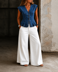 SIZZ | Denim Top with V-Neck