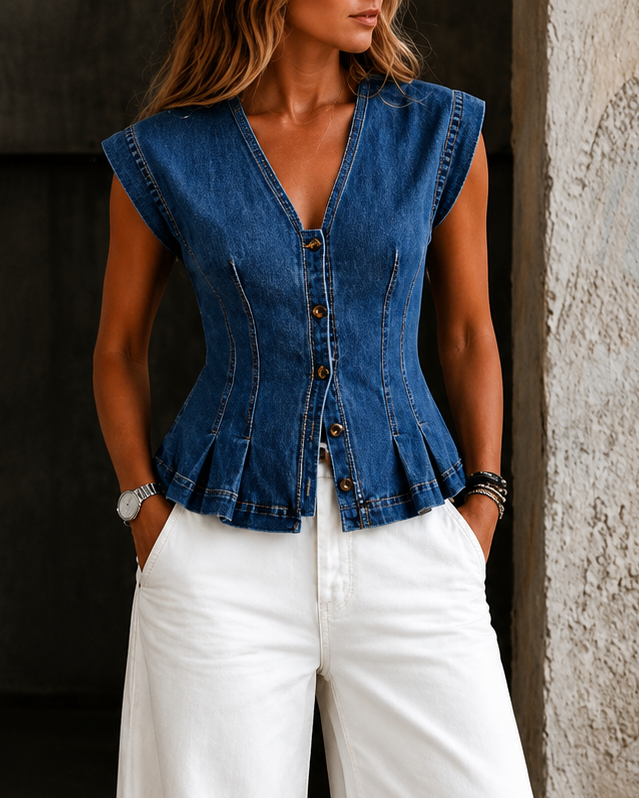 SIZZ | Denim Top with V-Neck
