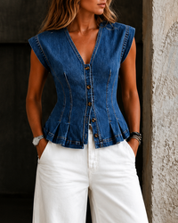 SIZZ | Denim Top with V-Neck