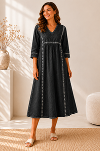 Melissa | Long Sleeve Denim Dress with Round Neck