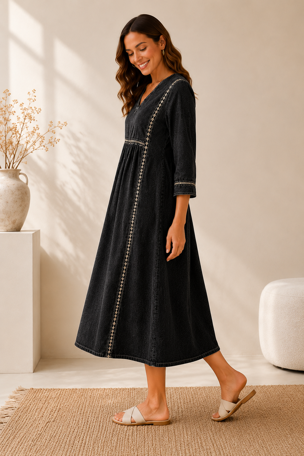 Melissa | Long Sleeve Denim Dress with Round Neck