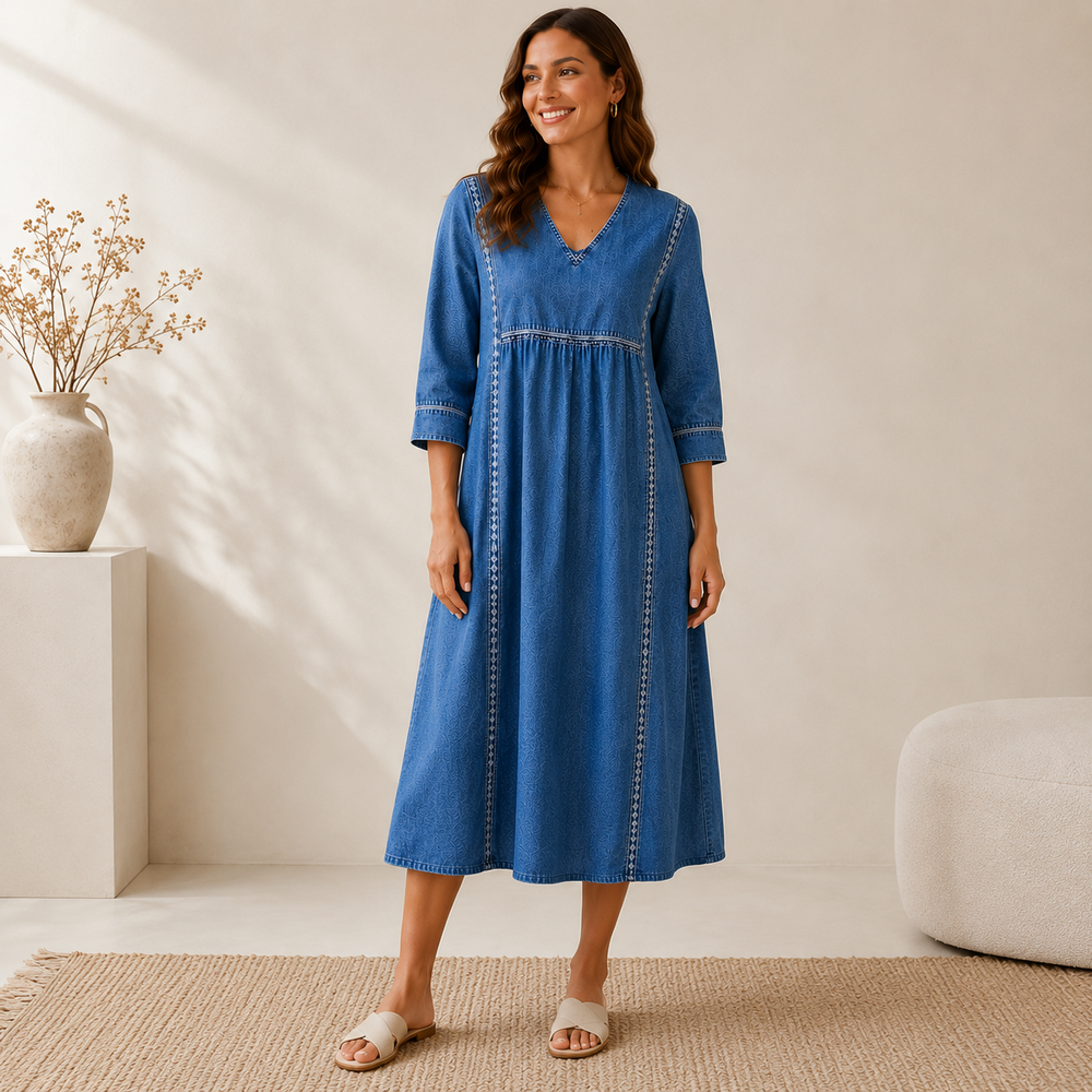 Melissa | Long Sleeve Denim Dress with Round Neck
