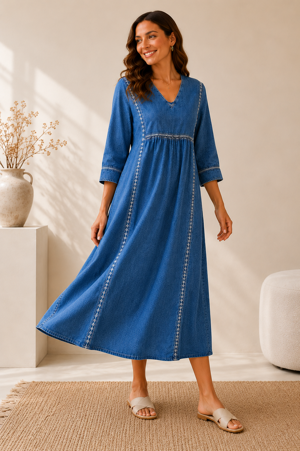 Melissa | Long Sleeve Denim Dress with Round Neck