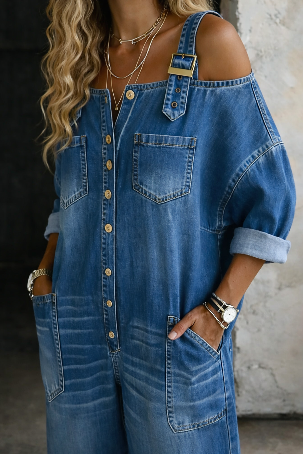 Sophia | Off-Shoulder Denim Romper