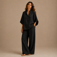 MARIBEL | Linen Batwing Sleeves and Wide-leg Trousers