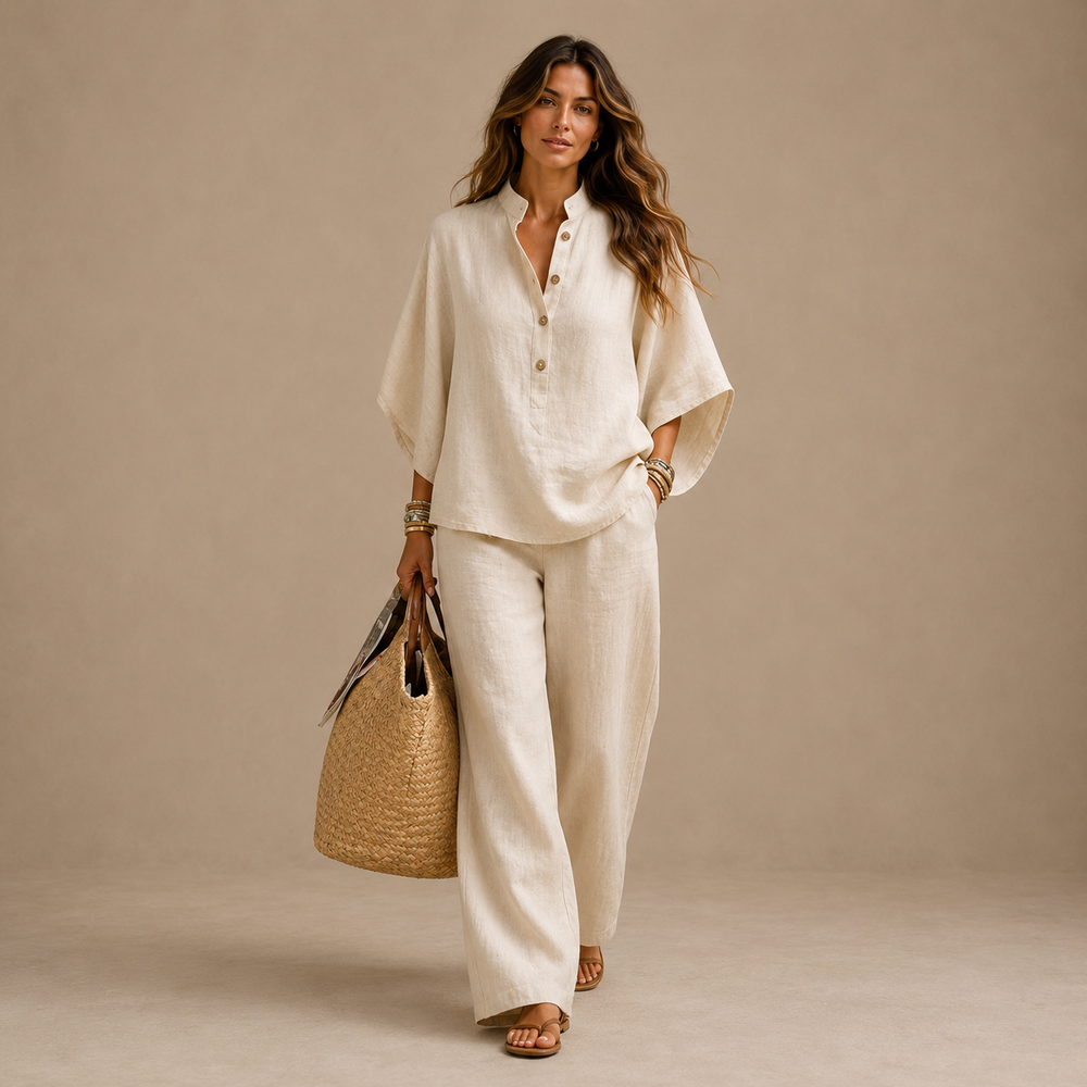 MARIBEL | Linen Batwing Sleeves and Wide-leg Trousers