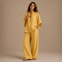 MARIBEL | Linen Batwing Sleeves and Wide-leg Trousers