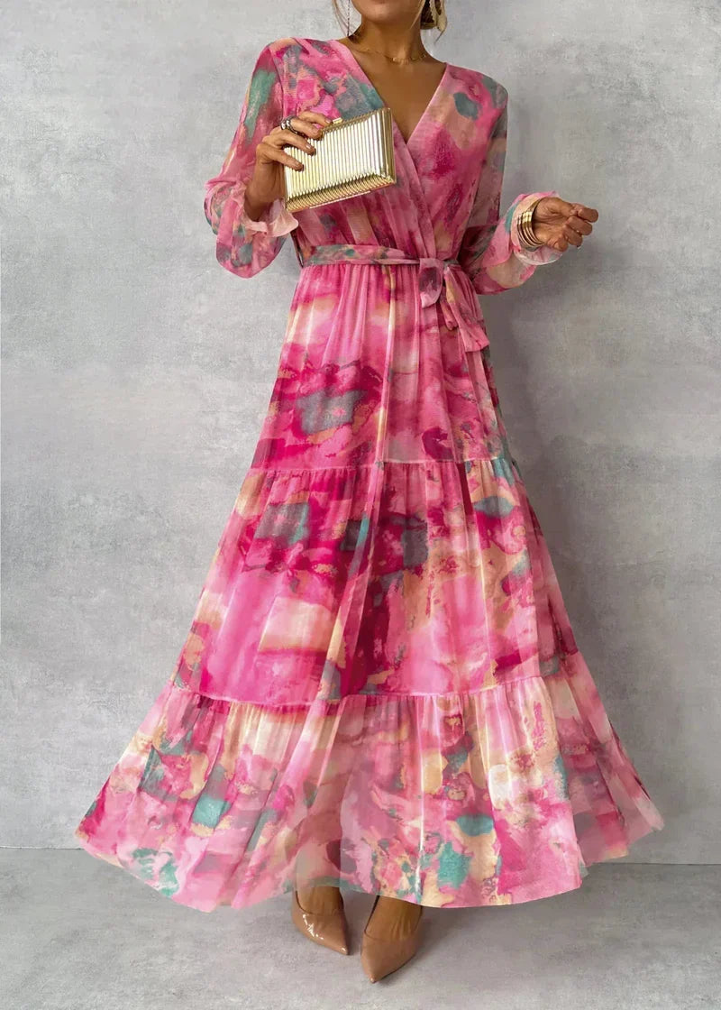 ZOEY | Lively Floral Wrap Dress with Flattering Tiered Silhouette