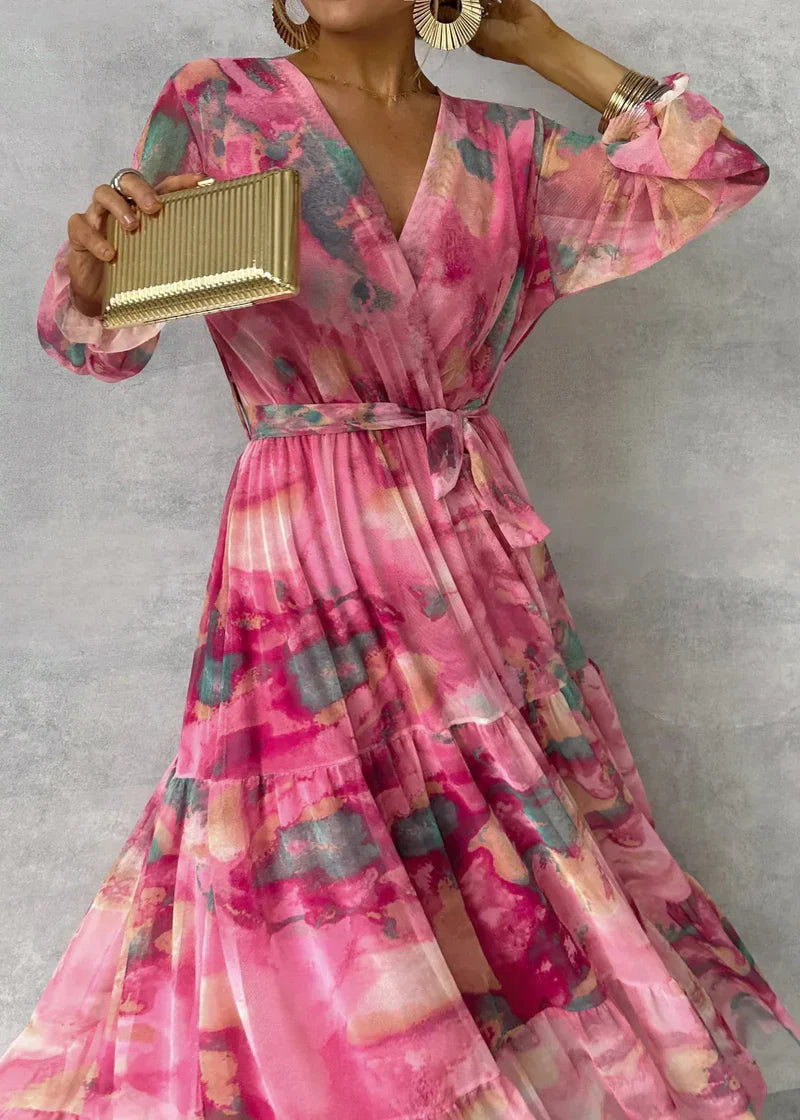 ZOEY | Lively Floral Wrap Dress with Flattering Tiered Silhouette
