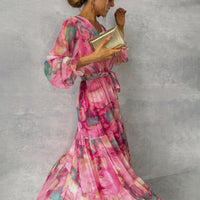 ZOEY | Lively Floral Wrap Dress with Flattering Tiered Silhouette