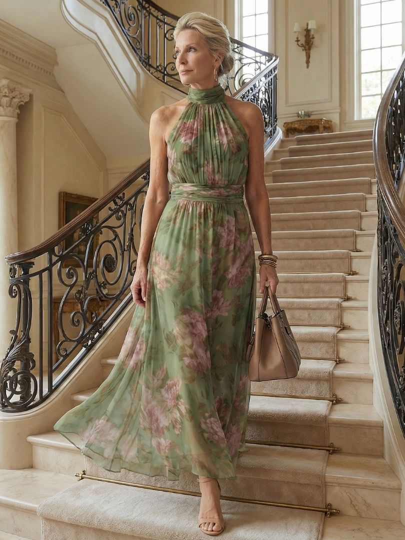 MIRELLE | Gathered Halter Midi Dress