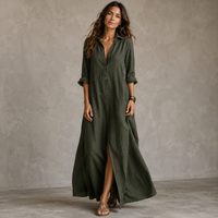 SOLINE | Loose Black Maxi Dress with Buttons