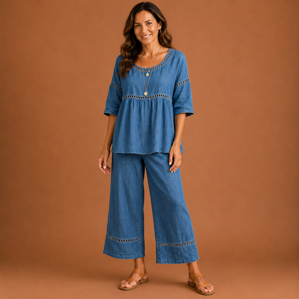 SYLVIA | Embroidered Trim Trouser Set