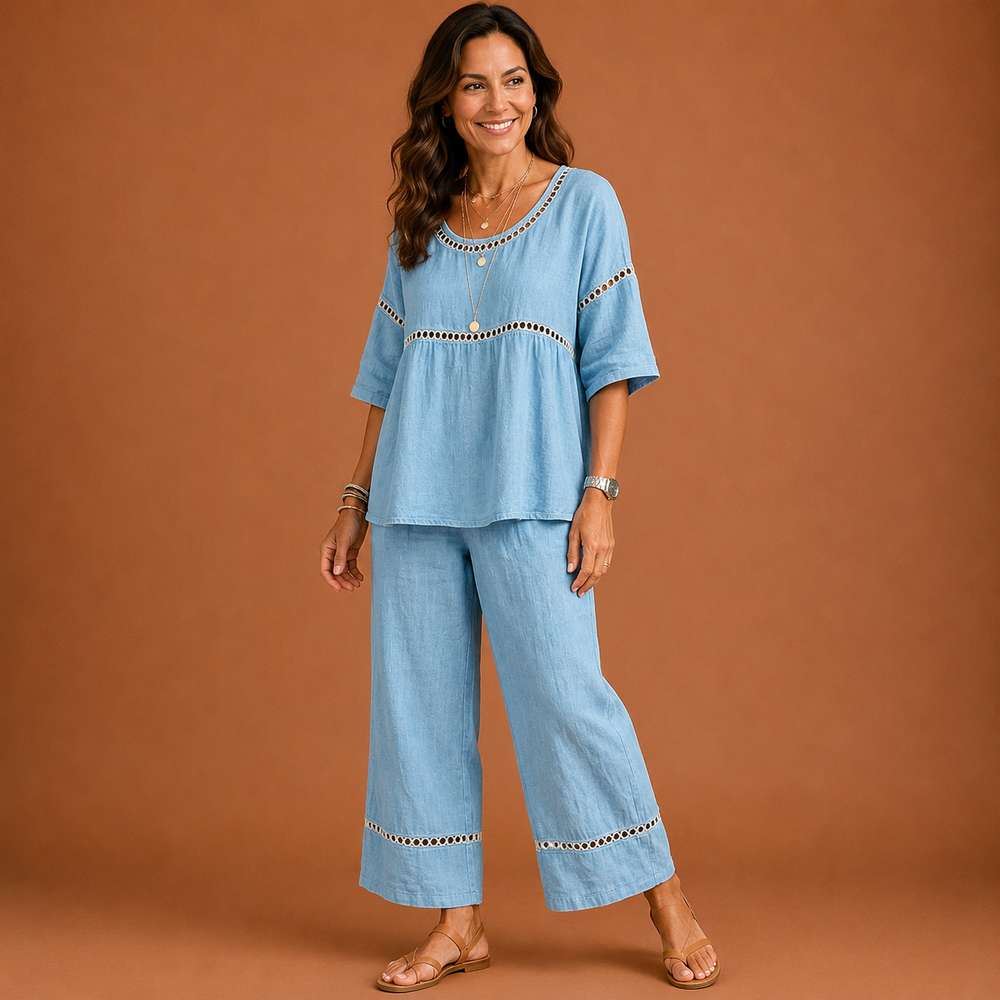 SYLVIA | Embroidered Trim Trouser Set