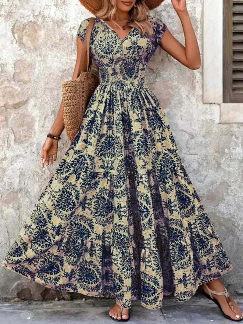 Lorena | Baroque maxi dress with V-neck