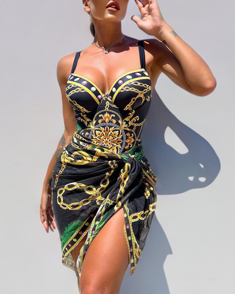 Daliah – Push-Up One-Piece Swimsuit with Coordinating Beach Skirt