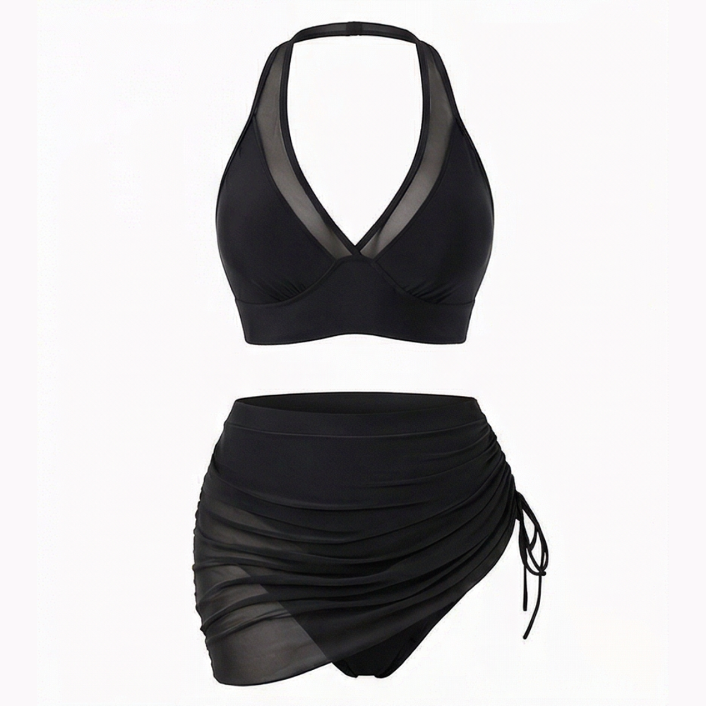 Marella™ – High-Waisted Mesh Bikini Set with Ruffled Skirt