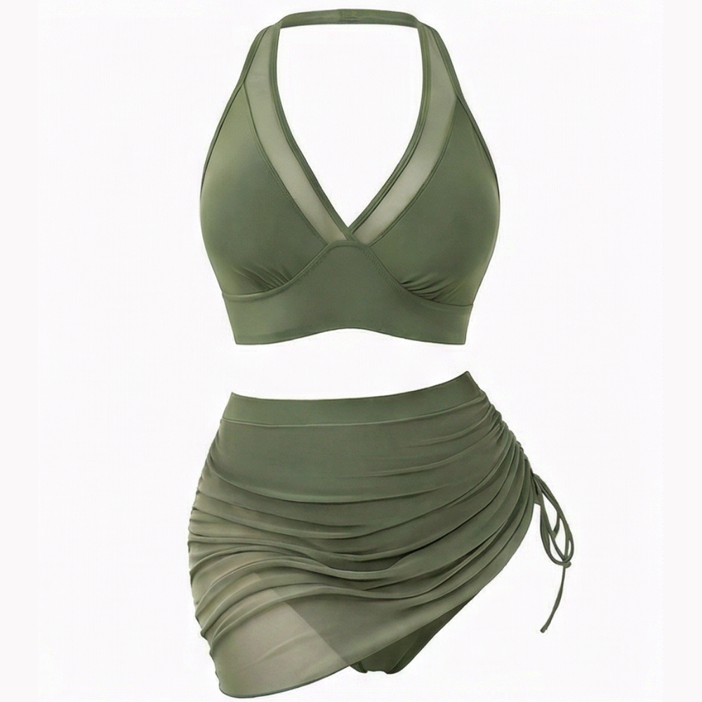 Marella™ – High-Waisted Mesh Bikini Set with Ruffled Skirt