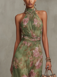 LIVIA | ELEGANT FLORAL HALTER MAXI DRESS