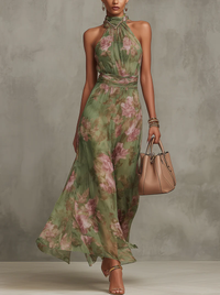 LIVIA | ELEGANT FLORAL HALTER MAXI DRESS