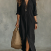 Soline™ | Maxi Black Dress with Buttons