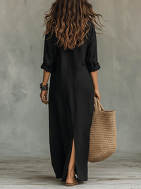Maxi Black Dress with Buttons | Soline™