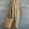 Manelle™ | Maxi Dress Olive Green with Minimalist Line
