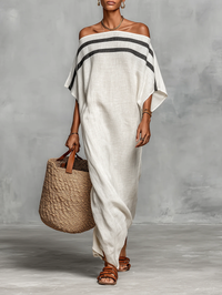 Aveline™ | Maxi dress with bare shoulders and batwing sleeves