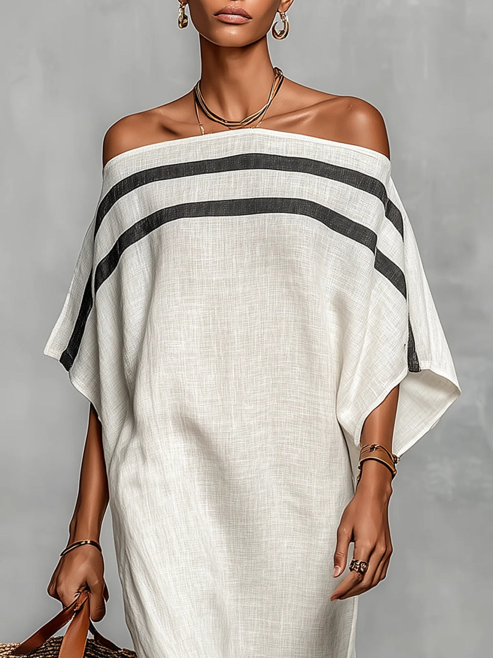 Aveline™ | Maxi dress with bare shoulders and batwing sleeves