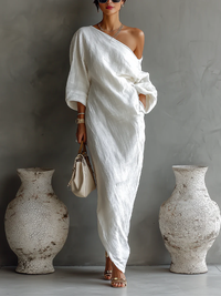 Elise™ | Elegant Maxi Dress with One Shoulder in White