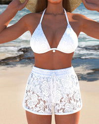 Lara | Chic Solid Color Lace Bikini Ensemble