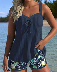 Faye | Striped Two-Piece Tankini Set with Beach Shorts