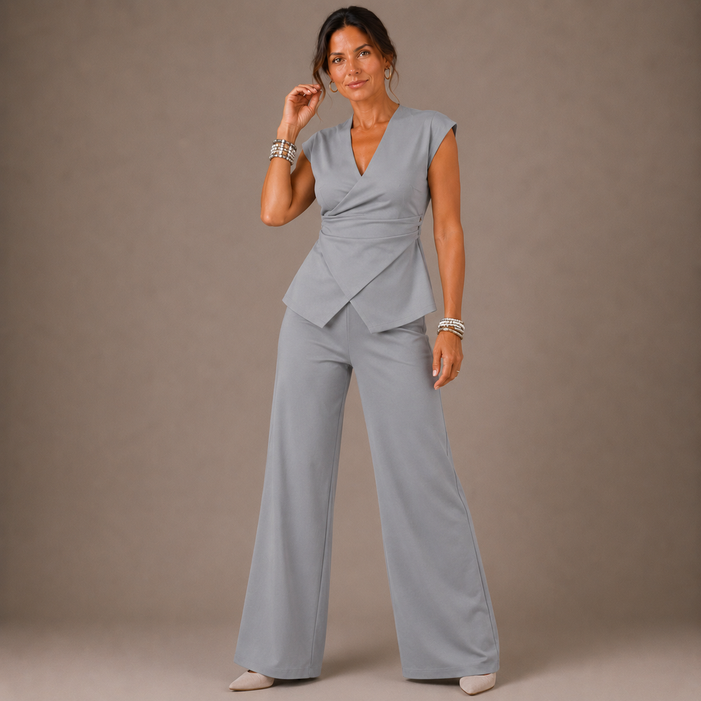 ABIGAIL | Elegant women's set V-neck top and trousers
