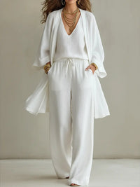 MELANIE- Women's minimalist wide-leg pants three-piece set