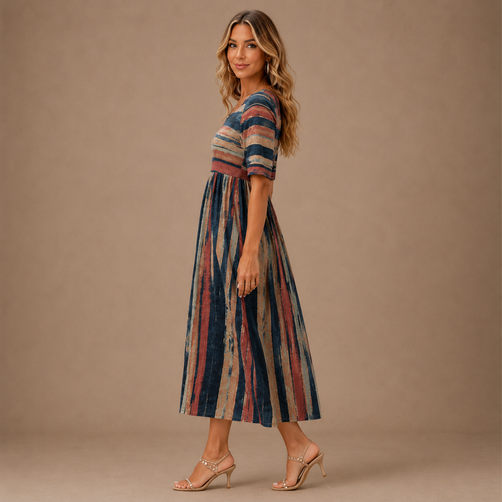 MARGARET | Striped Belly-Hiding Midi Dress