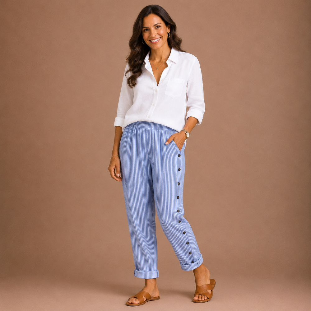 CAITLIN | Stylish Striped Button Pants